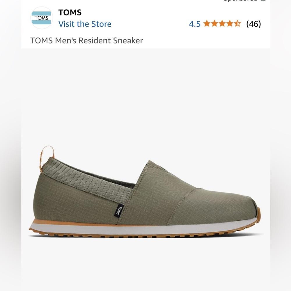 Tom’s Men’s Resident Sneaker in Vetiver -NWT 🌟